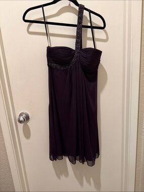Xscape One-Shoulder Beaded Purple Cocktail Dress